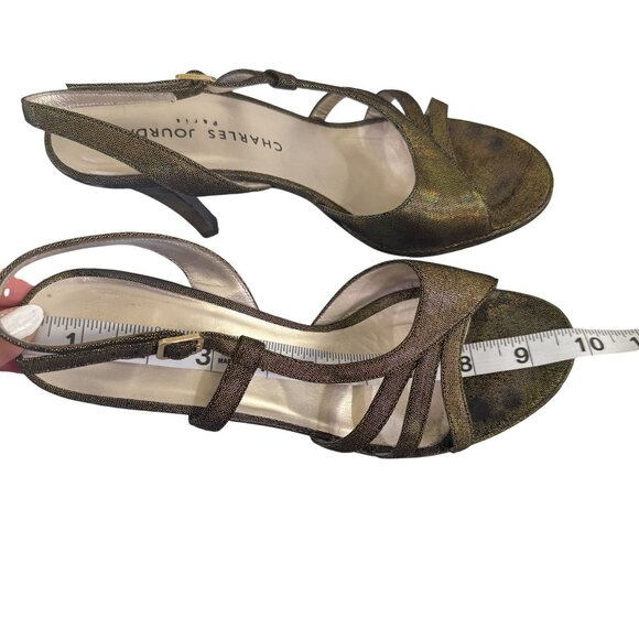 Charles Jourdan Women's Slingback Iridescent Bronze Open Toe Stiletto Heels 8 - Picture 7 of 7
